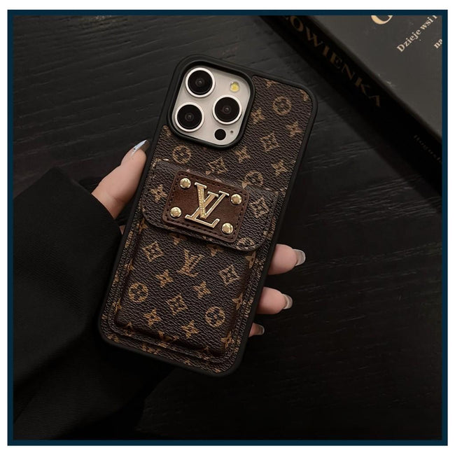 Premium Card Wallet Phone Case with Gold Hardware – Designer Inspired