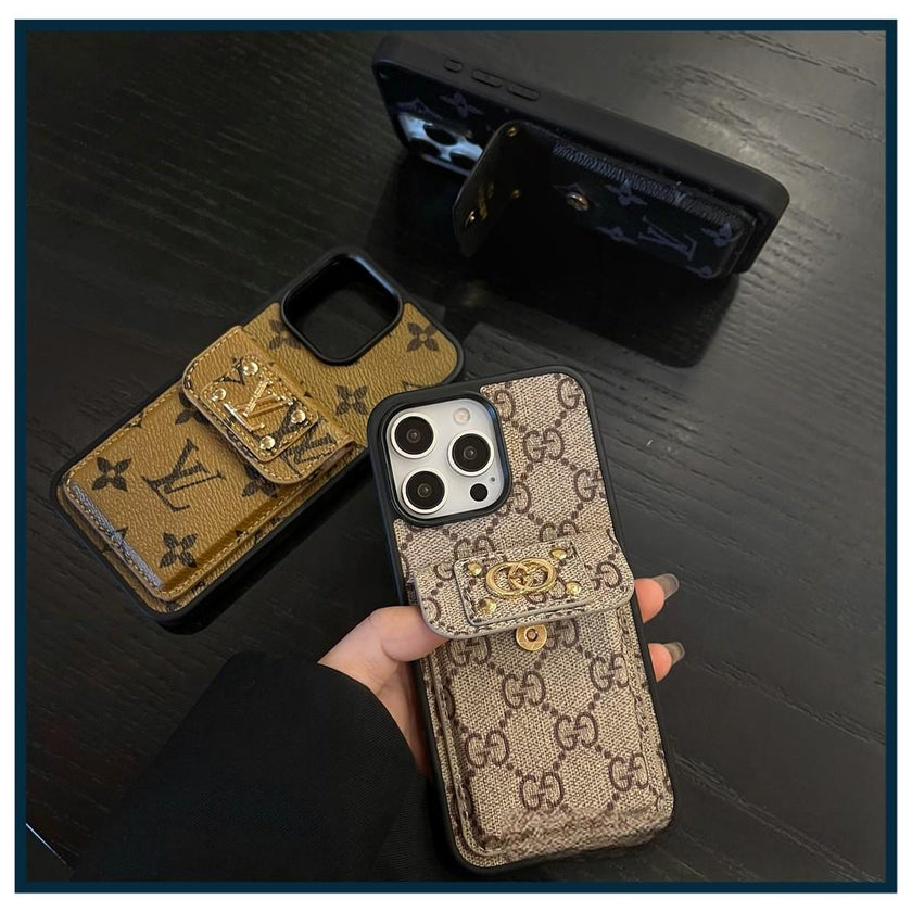 Premium Card Wallet Phone Case with Gold Hardware – Designer Inspired