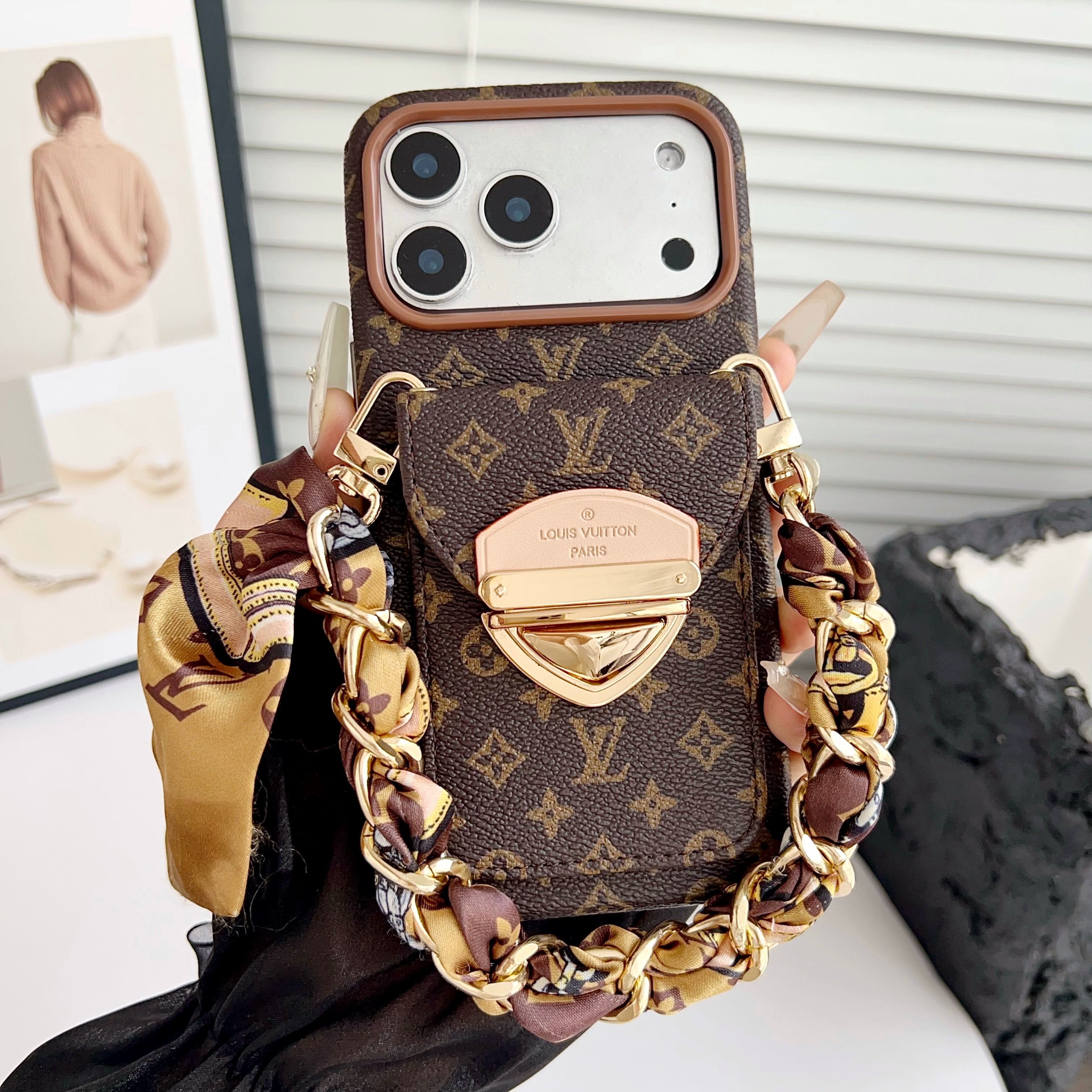 Stylish LV Print Multifunctional iPhone Crossbody Case