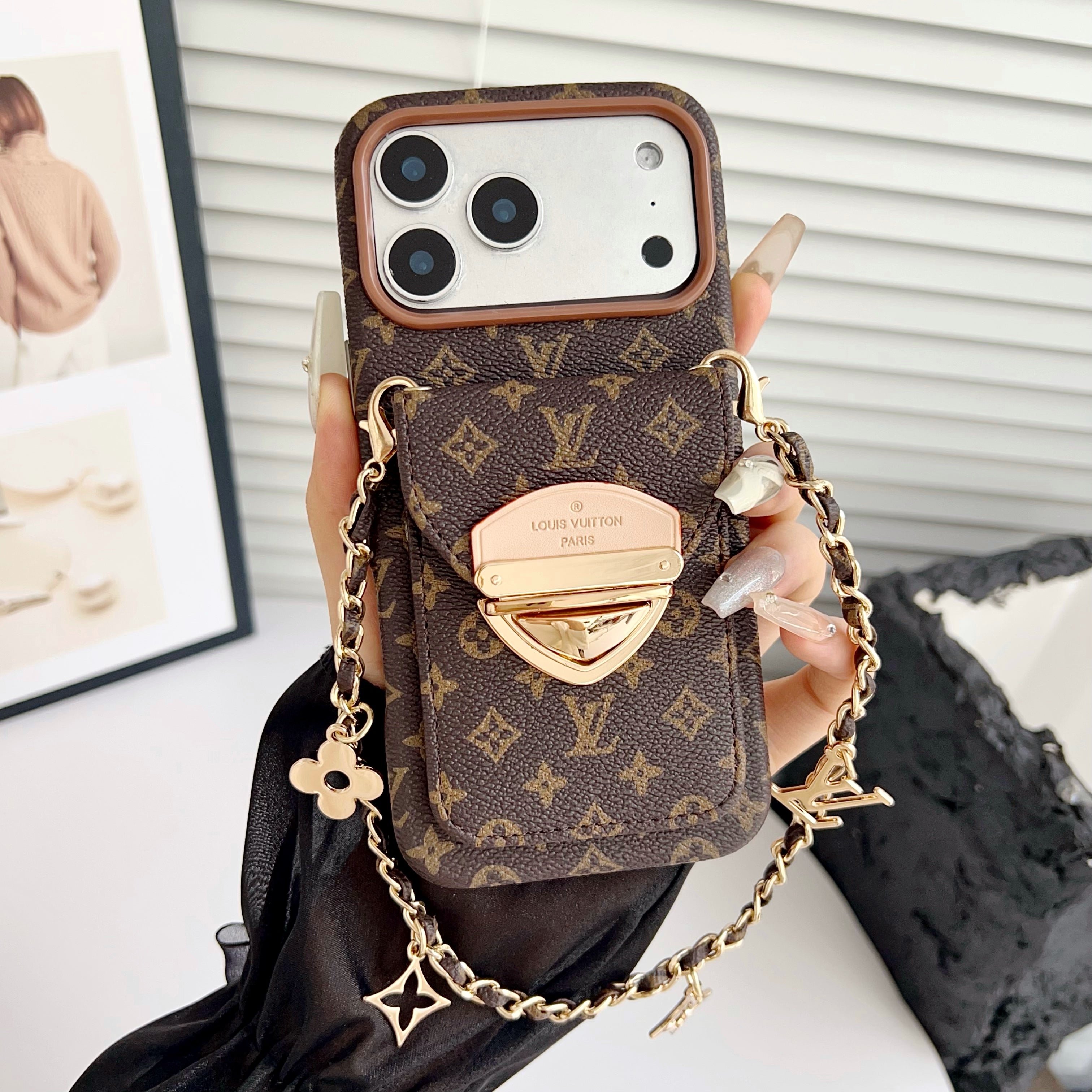 Stylish LV Print Multifunctional iPhone Crossbody Case