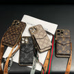 Stylish LV Print Multifunctional iPhone Crossbody Case - with Chain Strap, Stand & Card Slots