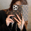Stylish LV Print Multifunctional iPhone Crossbody Case - with Chain Strap, Stand & Card Slots