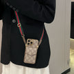 Stylish LV Print Multifunctional iPhone Crossbody Case - with Chain Strap, Stand & Card Slots