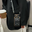 Stylish LV Print Multifunctional iPhone Crossbody Case - with Chain Strap, Stand & Card Slots