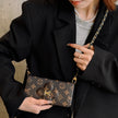Stylish LV Print Multifunctional iPhone Crossbody Case - with Chain Strap, Stand & Card Slots