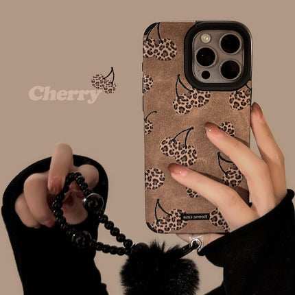 Sweet and cool leopard print cherry for iphone16 apple 17 mobile phone case 15promax suede 14 plush rope 13