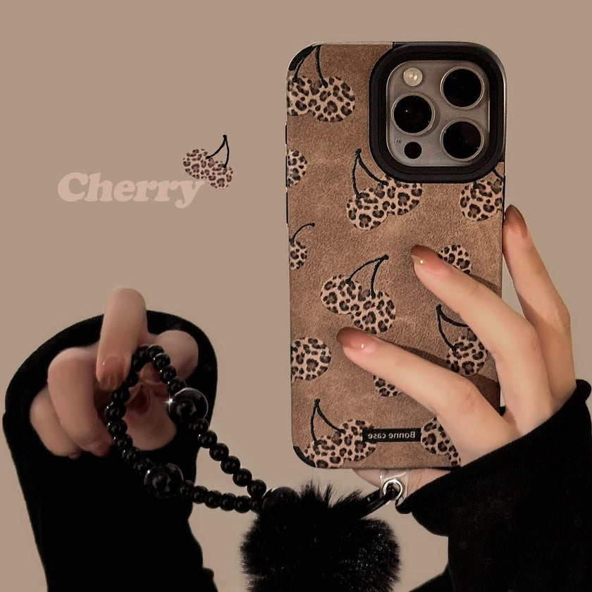 Sweet and cool leopard print cherry for iphone16 apple 17 mobile phone case 15promax suede 14 plush rope 13