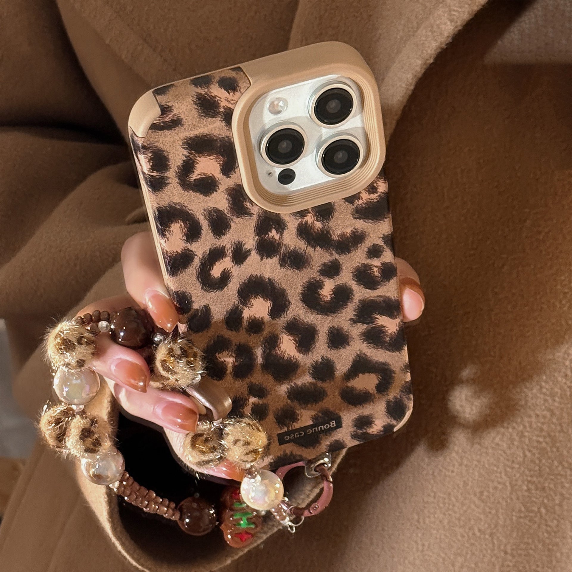 European and American leopard print plush rope for iphone16 iPhone case 15promax suede 14 retro 17 soft