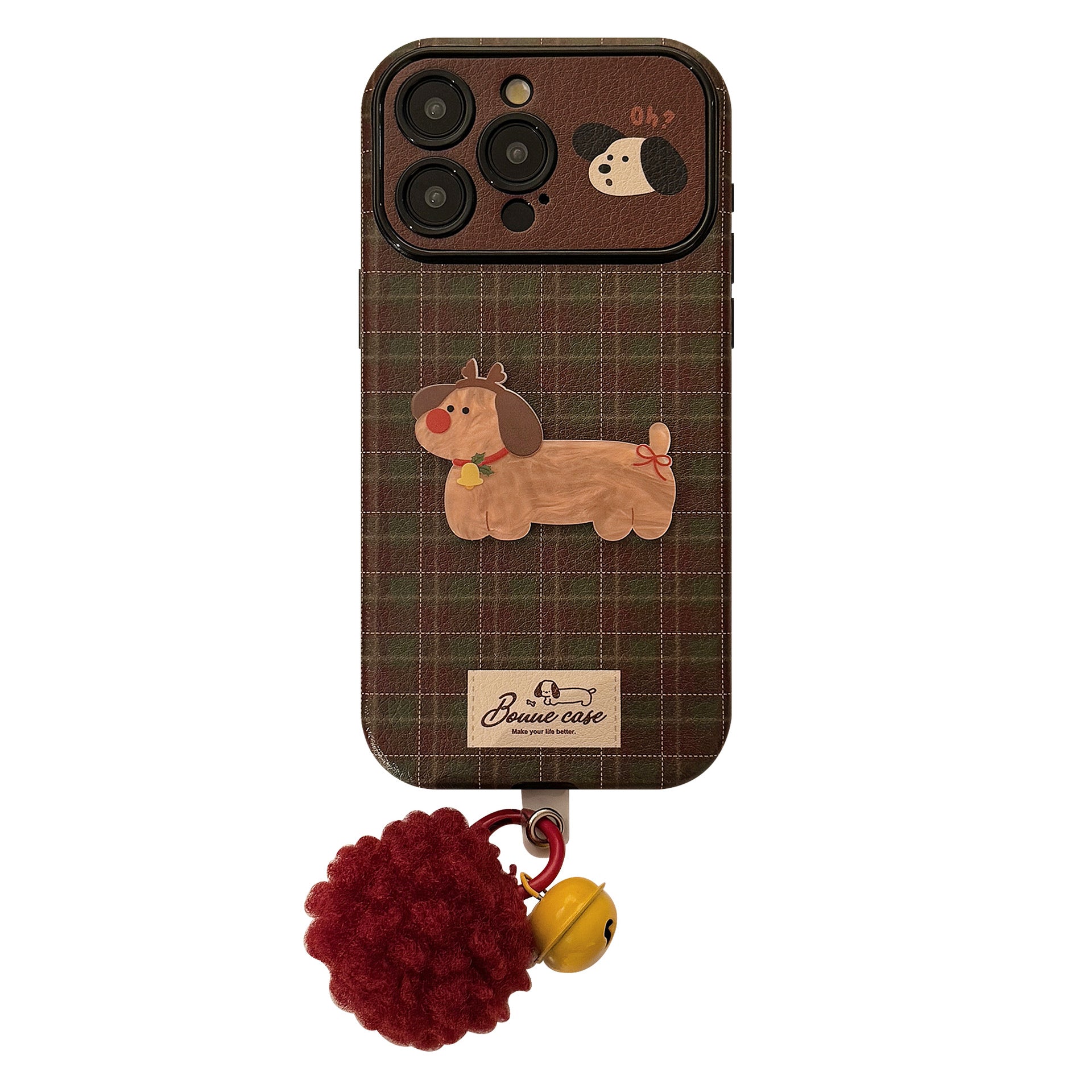 Vintage plaid for iPhone 16 mobile phone case iphone15 Christmas puppy 14promax leather 17 plush rope