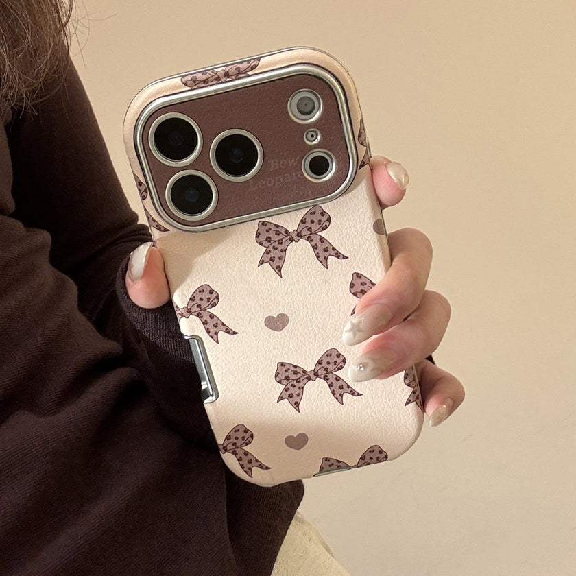 Leopard print bow iphone17 apple 16promax mobile phone case 15 for 13 sweet and cool retro 14 leather case