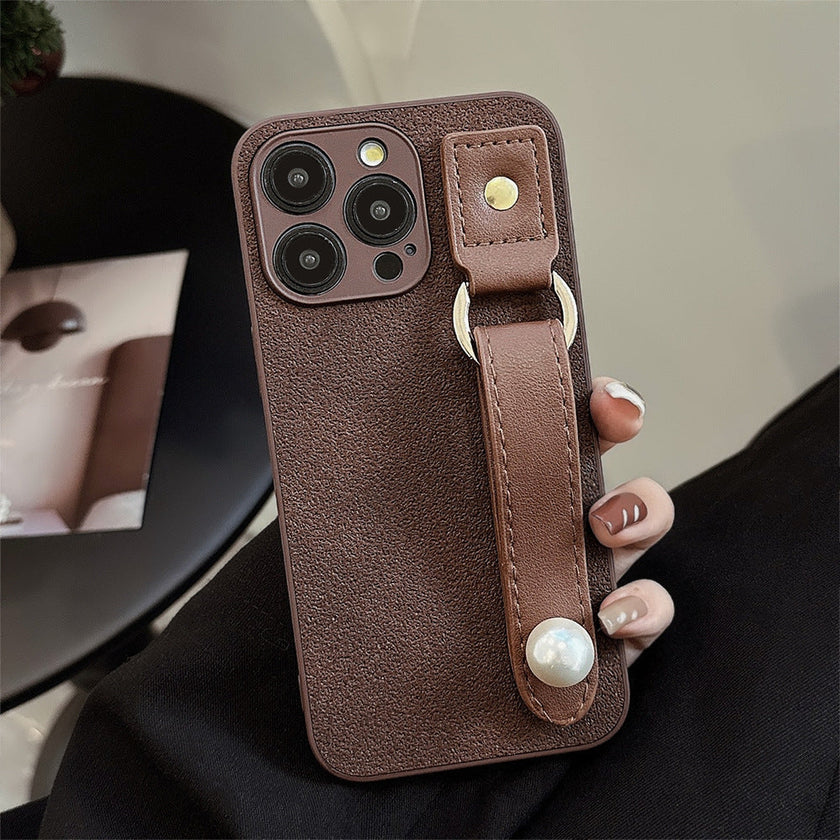 Camellia wristband iPhone15 iPhone case 14promax light luxury leather 13 suitable for 11 autumn and winter retro