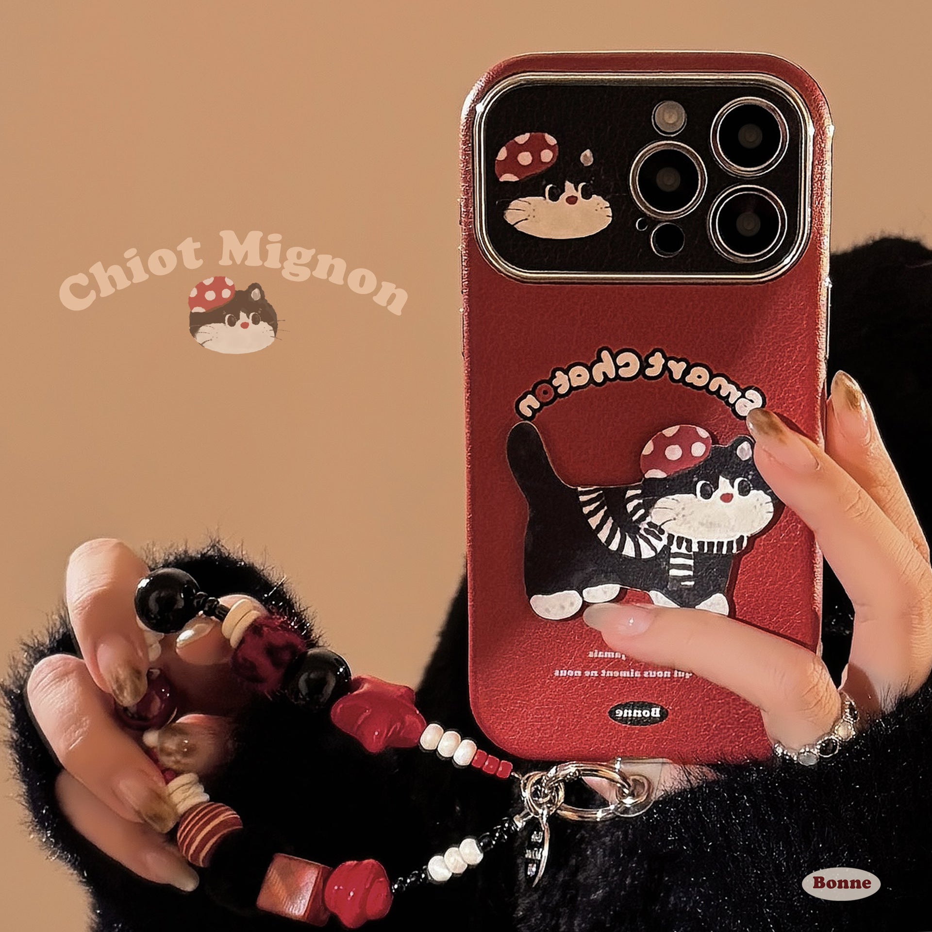 ins red cartoon cat suitable for 16pro max iPhone case iphone15 leather cartoon 17 lanyard