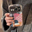 Retro plaid splicing cat 14 for 15promax mobile phone case Apple iphone16 three-dimensional 17 leather 13