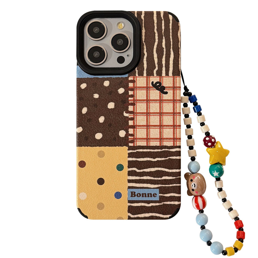 Retro ins polka dot splicing for iphone16 apple 17 mobile phone case 15pro max leather 14 lanyard 13