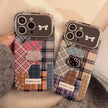 Retro plaid splicing cat 14 for 15promax mobile phone case Apple iphone16 three-dimensional 17 leather 13