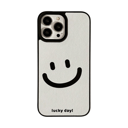 Minimal cure smiley face Apple phone case 17promax leather pattern 11 suitable for iPhone16 advanced sense 15 anti-drop