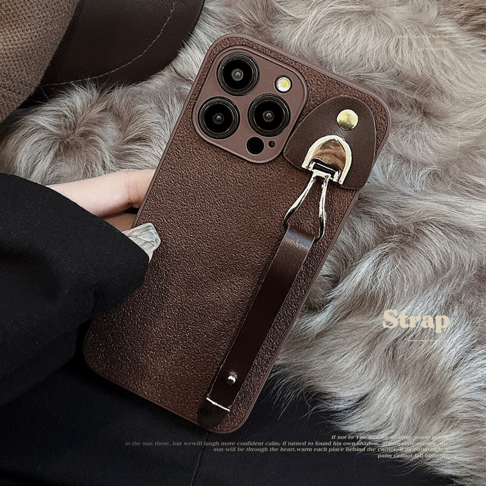 Applicable to iPhone15 iPhone case 14Pro max retro leather wristband 11 premium ins moon pit pattern 13