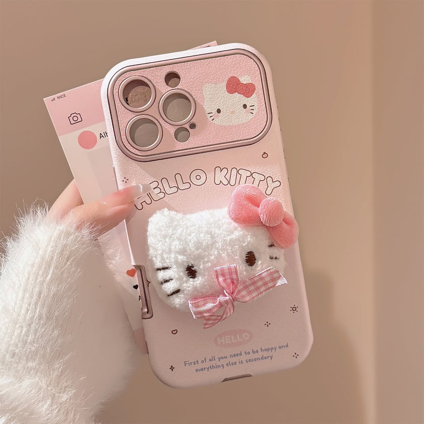 Cute pink bow cat for iphone16promax mobile phone case Apple 15 three-dimensional leather 14 bracelet 17