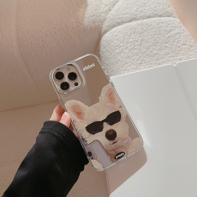 Applicable to Apple 15Pro mobile phone case max sunglasses dog iphone16 all-inclusive 13 trendy cool personality 14 mirror 17