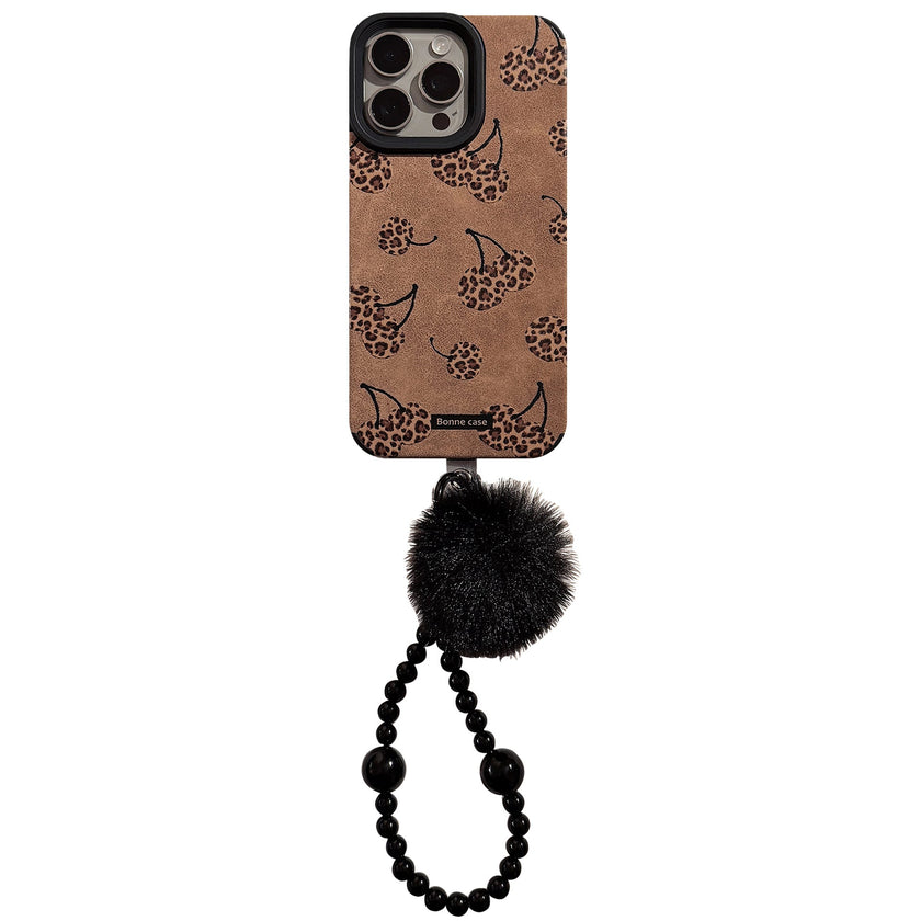 Sweet and cool leopard print cherry for iphone16 apple 17 mobile phone case 15promax suede 14 plush rope 13