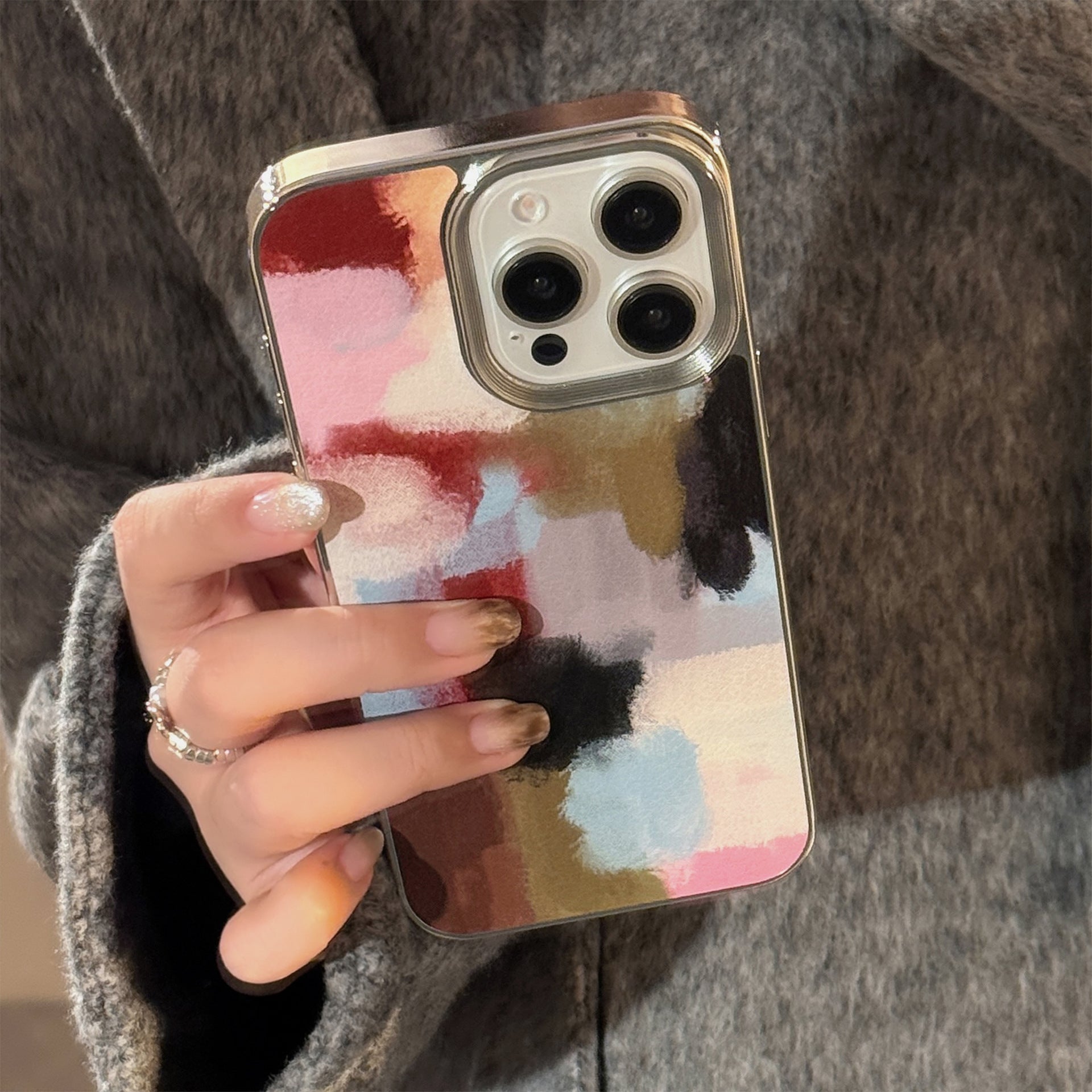 Art Contrast Color Splicing Apple 16 Mobile Phone Case 17promax Leather 15 Suitable for iPhone13 Electroplating 14 Advanced