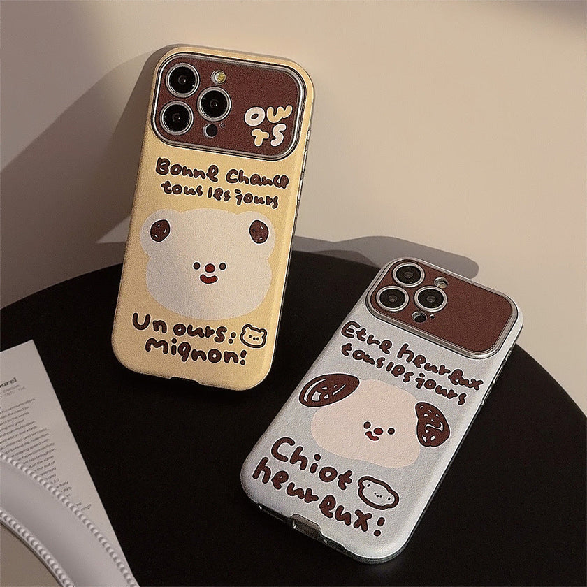Leather cartoon animal suitable for 16 apple 15promax mobile phone case iphone14 couple 17 all-inclusive 13 Korean