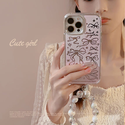 Bow ballet style for Apple 17promax makeup mirror iPhone16 mobile phone case 15 bracelet rope 11