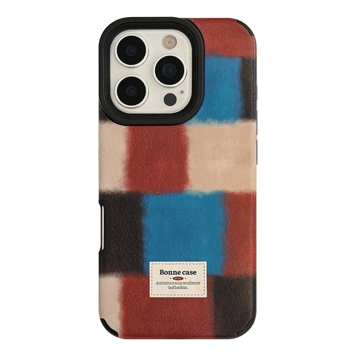 Personalized retro plaid splicing for iphone16promax iPhone 17 case 15 premium 14 leather 13