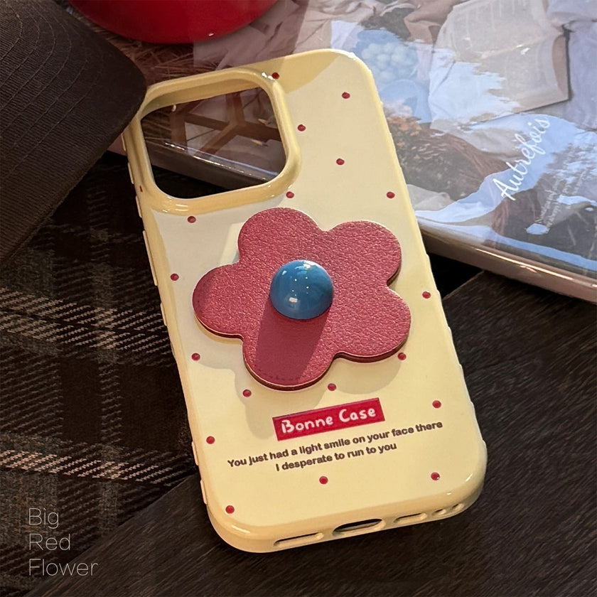 Red flower apple 16 mobile phone case iphone17promax for 12 leather pattern three-dimensional 14 retro 13 anti-drop