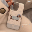 Milk blue cute embroidered puppy apple 16 mobile phone case 17promax cortical three-dimensional application iPhone15 soft 14