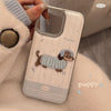 Milk blue cute embroidered puppy apple 16 mobile phone case 17promax cortical three-dimensional application iPhone15 soft 14