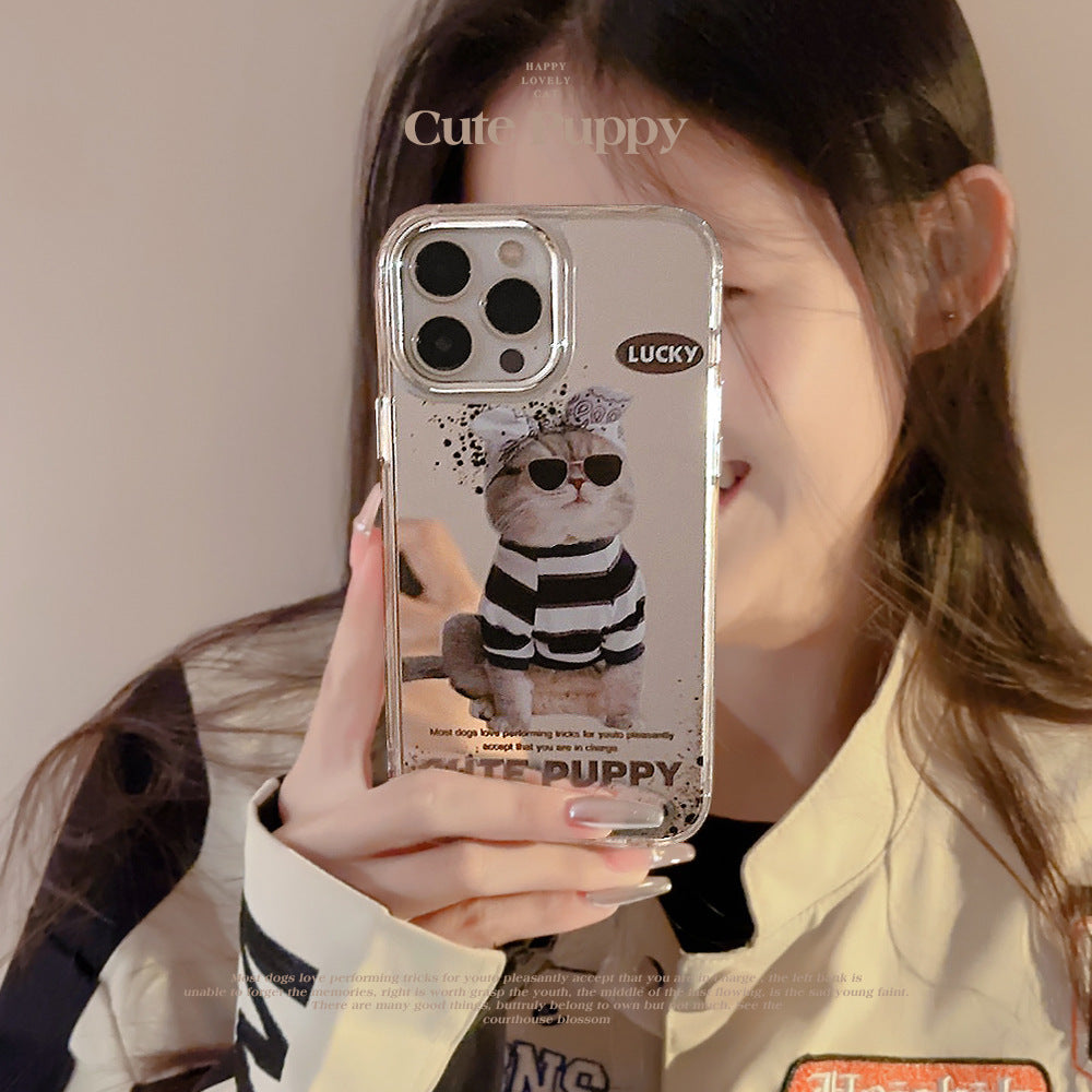 Applicable to 17promax sunglasses cat 14 Apple iPhone16 mobile phone case 11 trendy cool funny 15 electroplated mirror