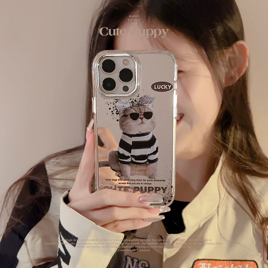 Applicable to 17promax sunglasses cat 14 Apple iPhone16 mobile phone case 11 trendy cool funny 15 electroplated mirror