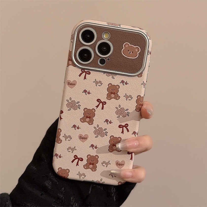 Cute bear flower for iphone16 apple 15 mobile phone case 13promax leather 17 literary and fresh 12