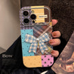 Applicable to iphone16 iPhone case 17promax color plaid splicing 15 three-dimensional bow 13 leather