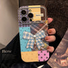 Applicable to iphone16 iPhone case 17promax color plaid splicing 15 three-dimensional bow 13 leather