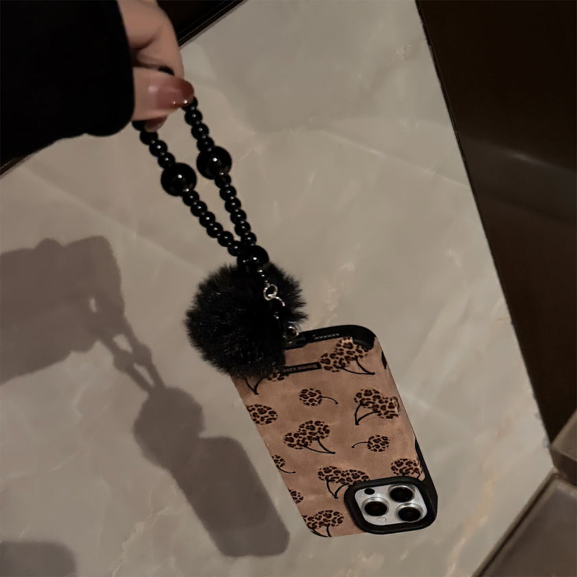 Sweet and cool leopard print cherry for iphone16 apple 17 mobile phone case 15promax suede 14 plush rope 13