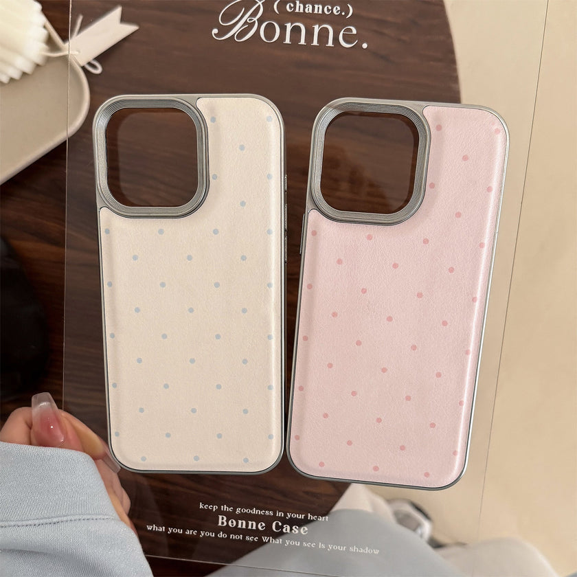 Korean simple polka dot Apple 16 mobile phone case 17promax leather 15 for iPhone13 personality 14 couples