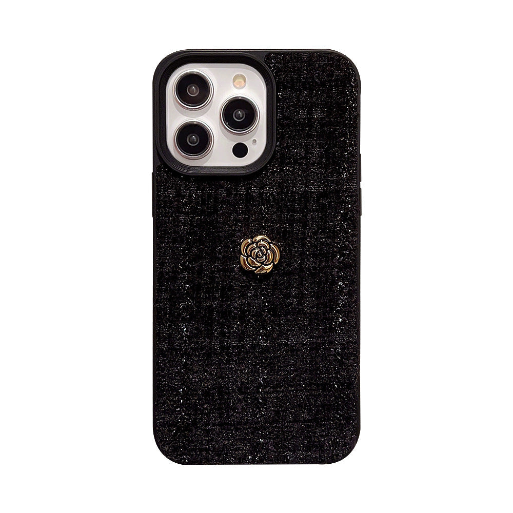 Woolen camellia Apple 16 mobile phone case 17promax autumn and winter 15 is suitable for iPhone13 Xiaoxiangfeng 11 generation