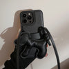 Black DIY puppy oblique span card bag for iPhone 16 mobile phone case iPhone17Pro max Internet celebrity 13 leather 15