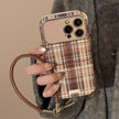 Brown plaid for iphone16promax mobile phone case Apple 15/14 anti-drop 13 lanyard 16 advanced 17
