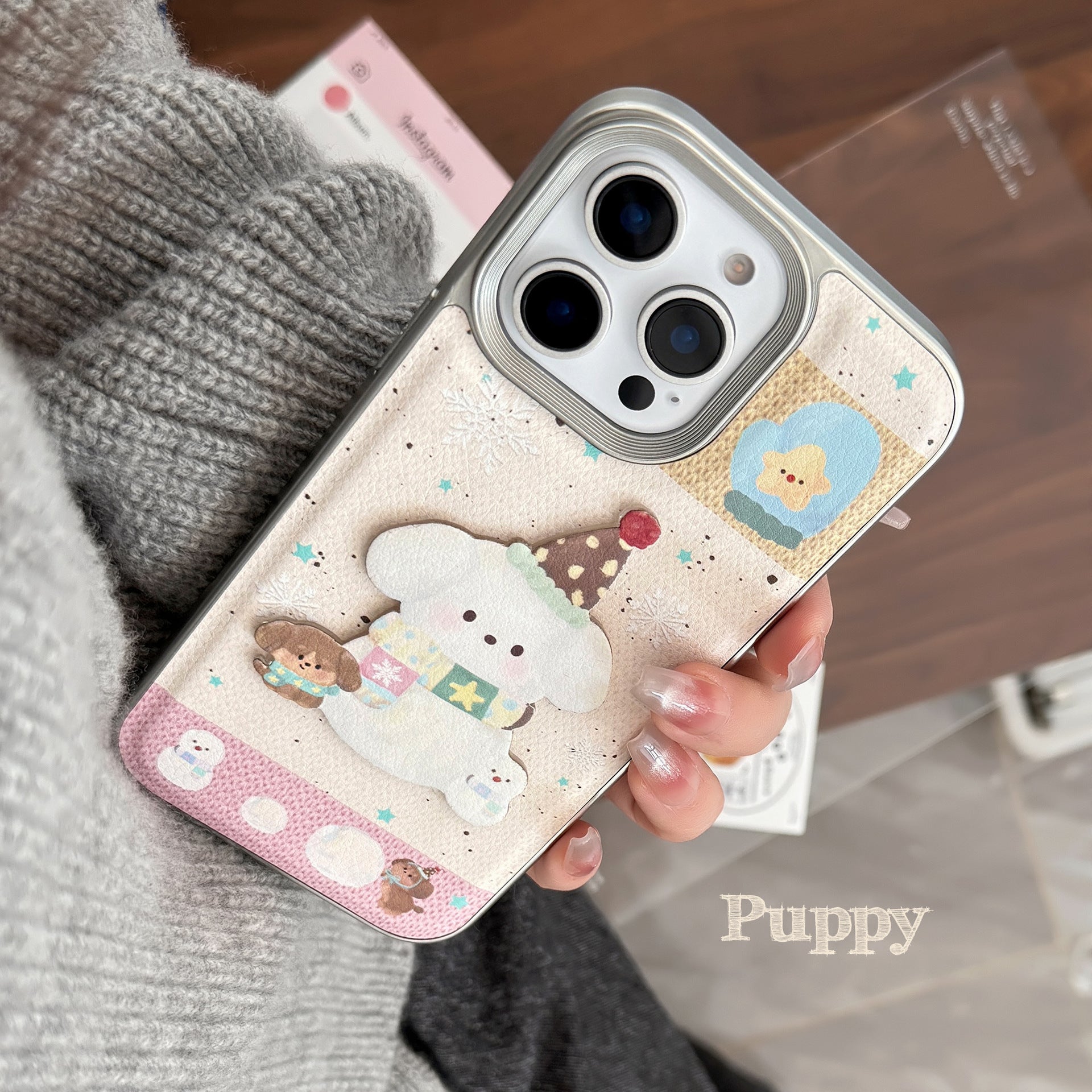 ins sweet girl puppy apple 16 mobile phone case 17pro max cortical three-dimensional application iPhone15 anti-drop 14 hard