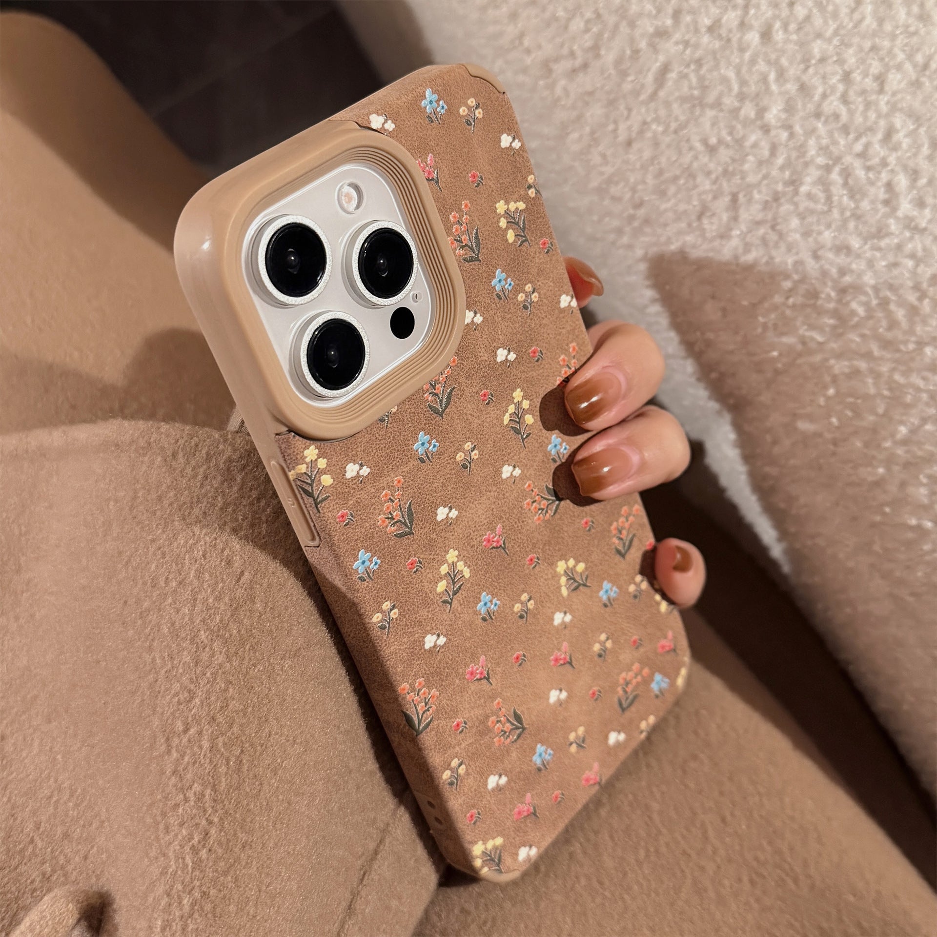 Leather gentle small floral application iphone16 apple 15 mobile phone case 17promax retro 13 autumn and winter literature and art