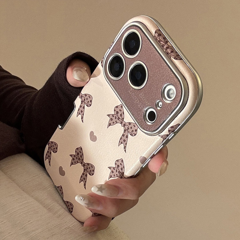 Leopard print bow iphone17 apple 16promax mobile phone case 15 for 13 sweet and cool retro 14 leather case