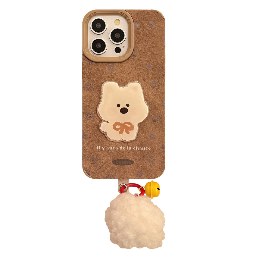 Cortical three-dimensional puppy patch for iphone16 iPhone case 17promax retro 15 pom-pom 13