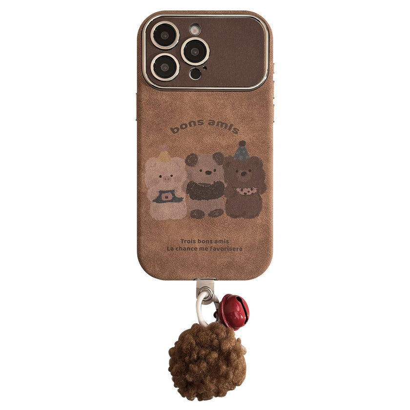 Autumn and winter cartoon small animals for iphone16 mobile phone case apple 15promax suede 14 hairball rope 17