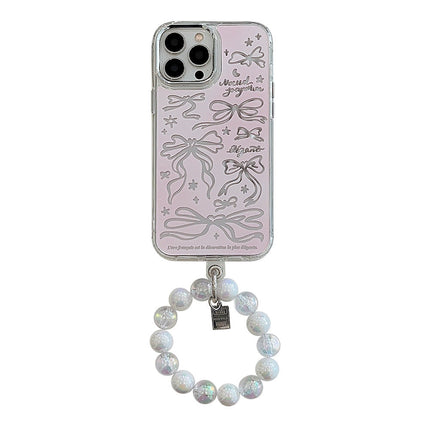 Bow ballet style for Apple 17promax makeup mirror iPhone16 mobile phone case 15 bracelet rope 11