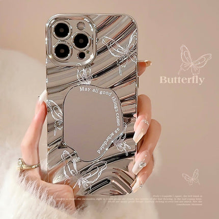 Butterfly mirror iPhone17 iPhone case electroplated silver 14promax premium sense 15 for 16 waves 11