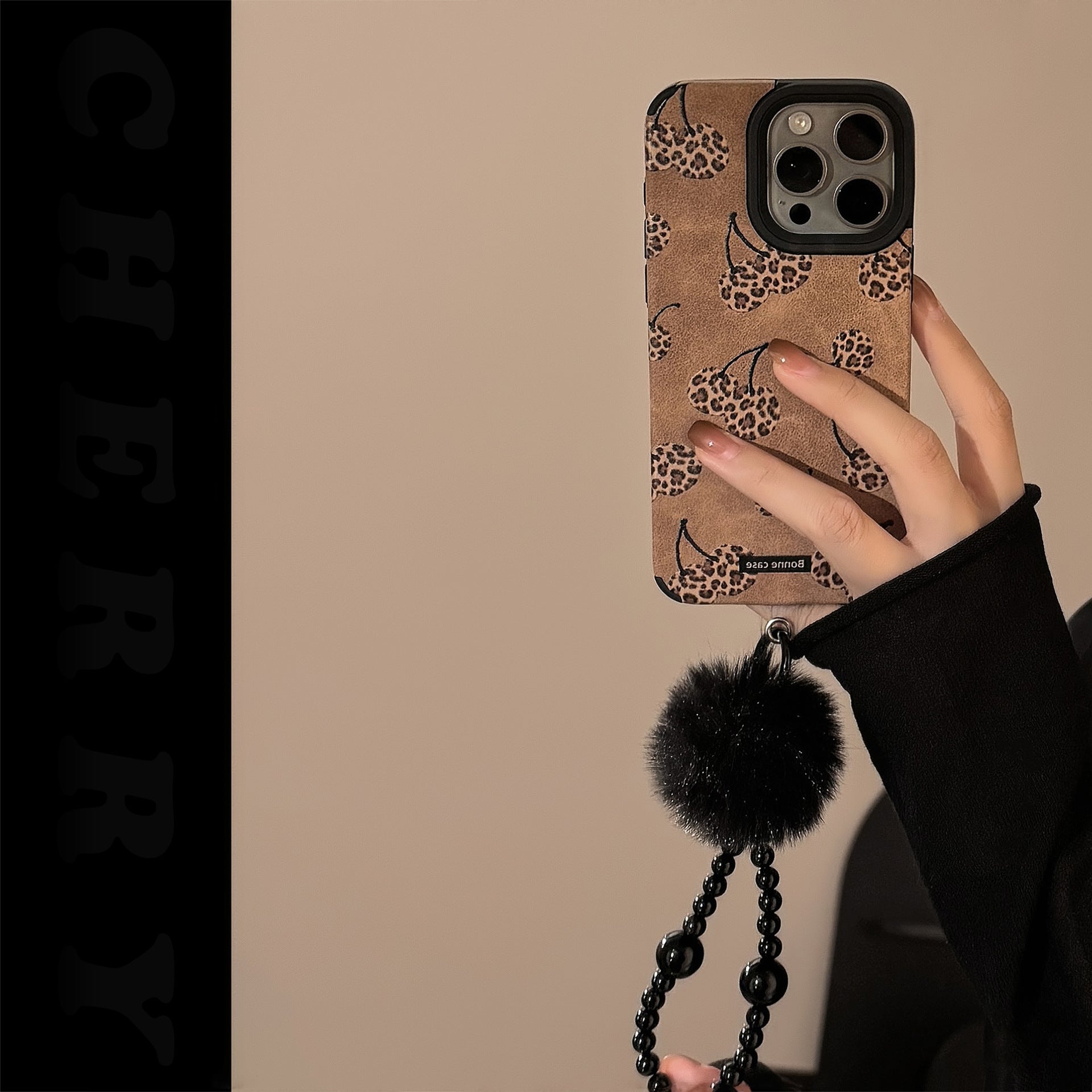 Sweet and cool leopard print cherry for iphone16 apple 17 mobile phone case 15promax suede 14 plush rope 13