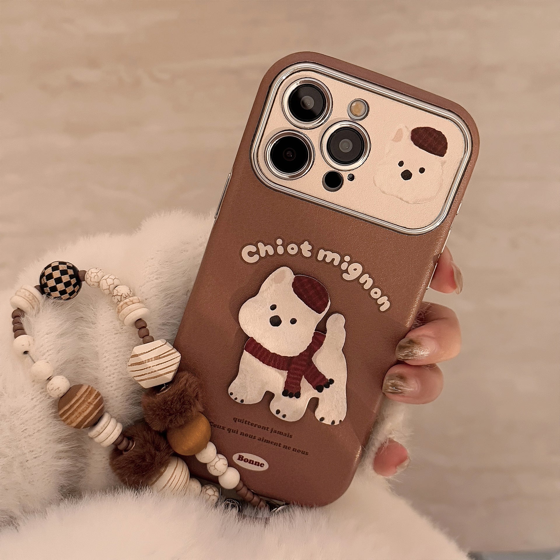 Brown three-dimensional West Highland suitable for Apple 15promax mobile phone case iphone16 leather cartoon 17 lanyard 14